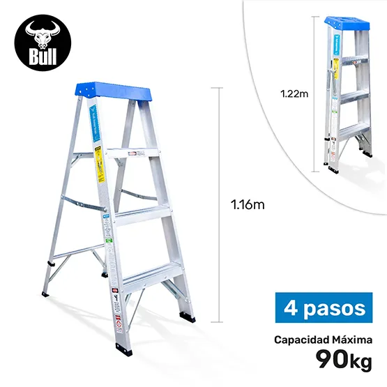 ESCALERA ALUMINIO TIJERA SIMPLE ACCESO 4 PASOS 90KG 1.22m ATS90-4III AMERICAN BULL