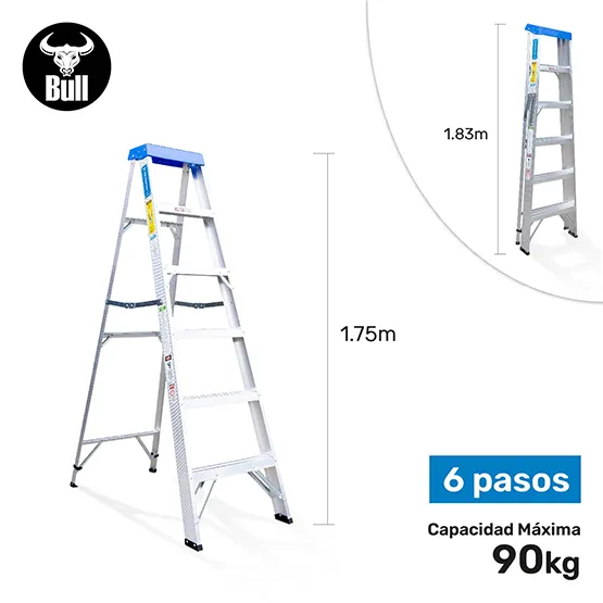 ESCALERA ALUMINIO TIJERA SIMPLE ACCESO 6 PASOS 90KG 1.83m ATS90-6III AMERICAN BULL