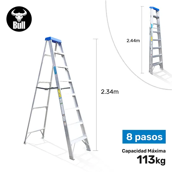 ESCALERA ALUMINIO TIJERA SIMPLE ACCESO 8 PASOS 113KG 2.44m ATS113-8I AMERICAN BULL