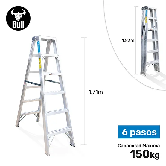 ESCALERA ALUMINIO TIJERA DOBLE ACCESO 6 PASOS 150KG 1.83m ATD150-6IA AMERICAN BULL