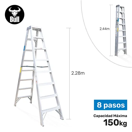 ESCALERA ALUMINIO TIJERA DOBLE ACCESO 8 PASOS 150KG 2.44m ATD150-8IA AMERICAN BULL