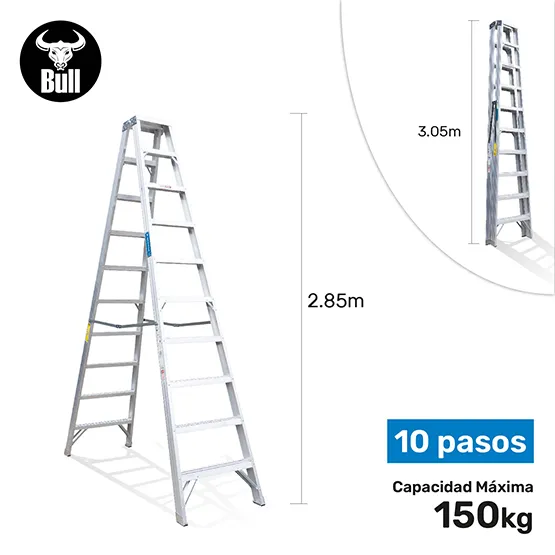 ESCALERA ALUMINIO TIJERA DOBLE ACCESO 10 PASOS 150KG 3.05m ATD150-10IA AMERICAN BULL