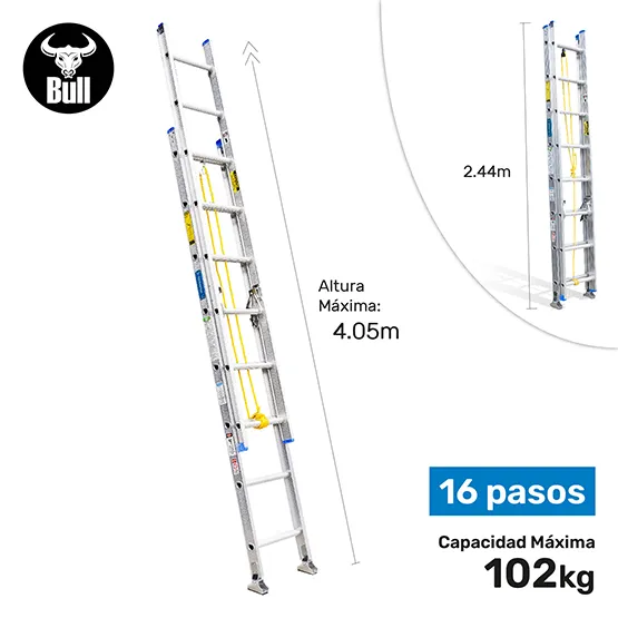 ESCALERA ALUMINIO TELESCOPICA 16 PASOS 102KG 4.05m ATT102-16II AMERICAN BULL