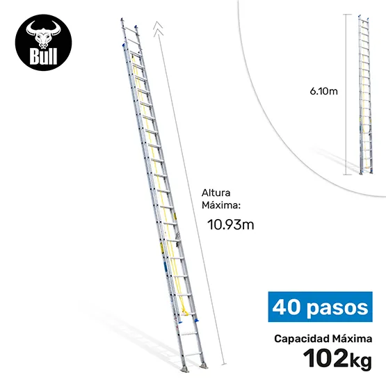 ESCALERA ALUMINIO TELESCOPICA 40 PASOS 102KG 10.93m ATT102-40II AMERICAN BULL