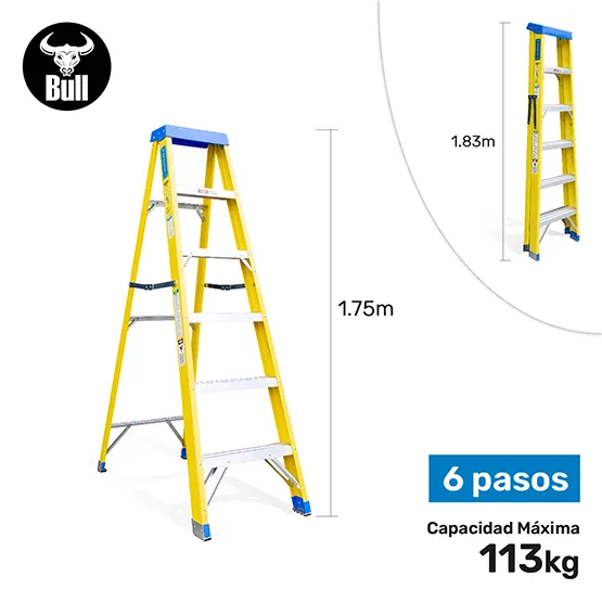 ESCALERA FIBRA SIMPLE ACCESO 6 PASOS 113KG 1.83m FTS113-6I AMERICAN BULL