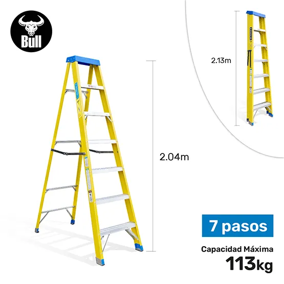 ESCALERA FIBRA SIMPLE ACCESO 7 PASOS 113KG 2.13m FTS113-7I AMERICAN BULL