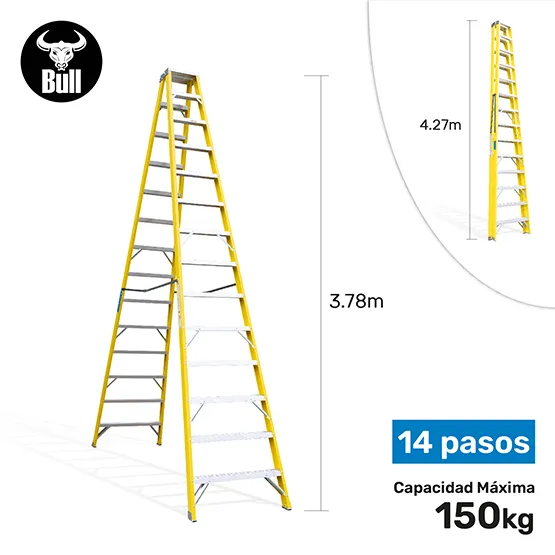 ESCALERA FIBRA TIJERA DOBLE ACCESO 14 PASOS 150KG 4.27m FTD150-14IA AMERICAN BULL