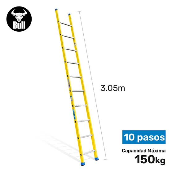 ESCALERA FIBRA TIPO ARRIMO 10 PASOS 150KG 3.05m FA150-10IA AMERICAN BULL