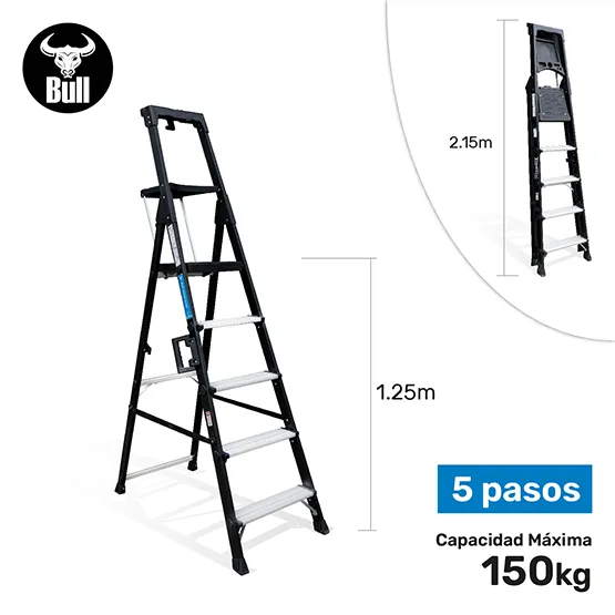 ESCALERA ALUMINIO PORTÁTIL HIGH QUALITY 5 PASOS 150KG 1.25m APHQ150-5IA AMERICAN BULL