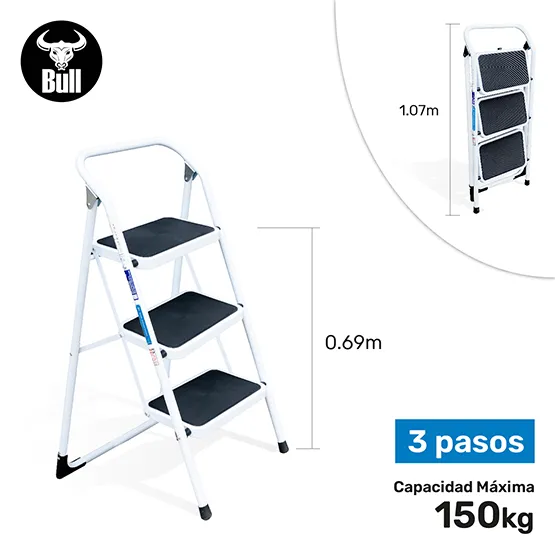 ESCALERA ACERO TIPO TABURETE 3 PASOS 150KG 0.69m ST150-3IA AMERICAN BULL