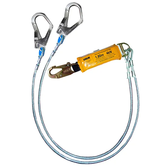 LÍNEA CONEXIÓN DOBLE, 1.8m, CABLE ACERO, AMORTIGUADOR, 1 GANCHO 3/4