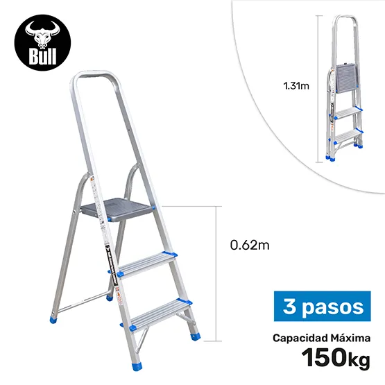 ESCALERA ALUMINIO TIPO BANQUETA ECONOMIC 3 PASOS 150KG 0.62m EAB150-3IA AMERICAN BULL