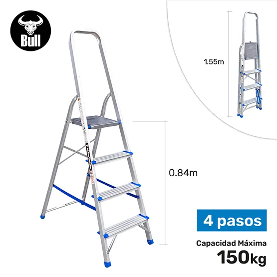 ESCALERA ALUMINIO TIPO BANQUETA ECONOMIC 4 PASOS 150KG 0.84m EAB150-4IA AMERICAN BULL