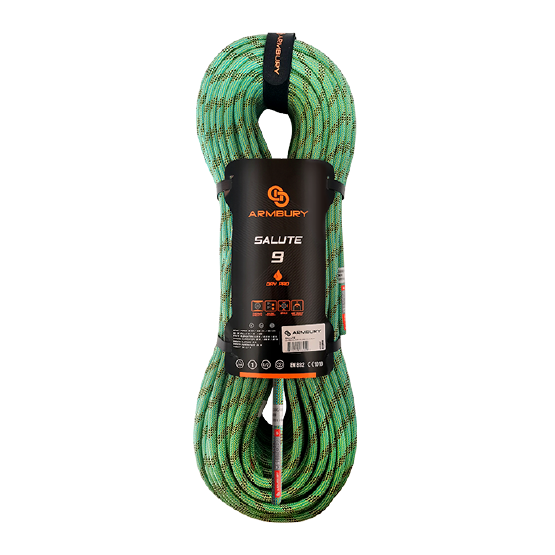 SALUTE DRY PRO 9 CUERDA DINAMICA 9mm X 80MTS TERMINALES SELLADOS VERDE / AMARILLO / NEGRO 9 KN 4111337 ARMBURY