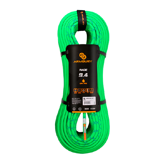 RAGE DRY PRO 9.4 CUERDA DINAMICA 9.4mm X 70MTS TERMINALES SELLADOS MORADO 8.9 KN 4111436 ARMBURY