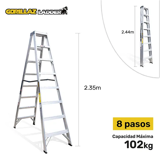 ALUMINIO ESCALERA TIJERA DOBLE 2.44m GATD8-II GORILLAZ 102KG