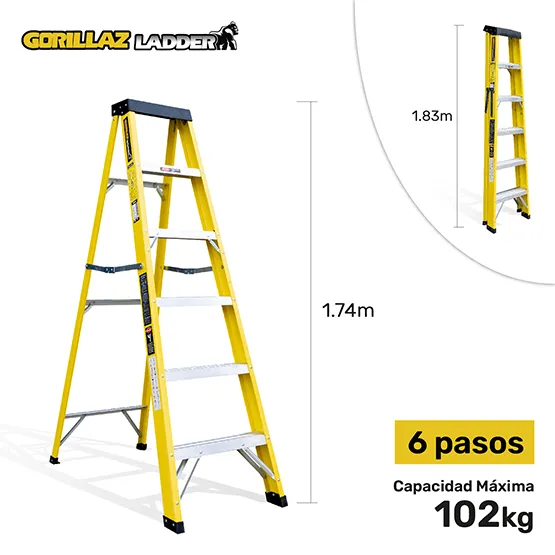 FIBRA ESCALERA TIJERA SIMPLE 1.83m GFTS6-II GORILLAZ 102KG