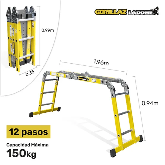 FIBRA ESCALERA MULTIPROPOSITO GFM12-IA+ PASOS GORILLAZ 150KG