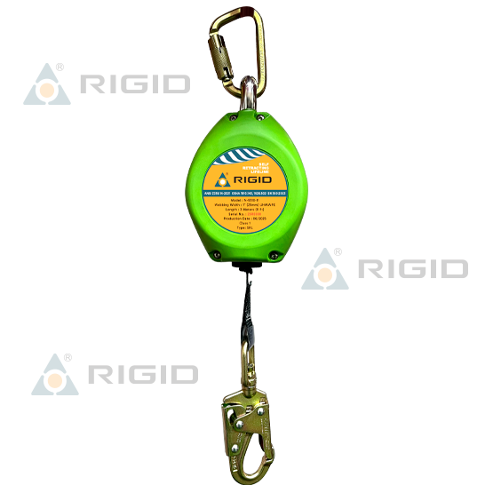 LÍNEA RETRÁCTIL N-9310-11 · LONGITUD: 3 m (10 ft) · CINTA: 25 mm (1”) UHMW-PE · ABSORBEDOR INTERNO · MOSQUETÓN N-252 + GANCHO ACERO 21 mm N-3615 · RIGID