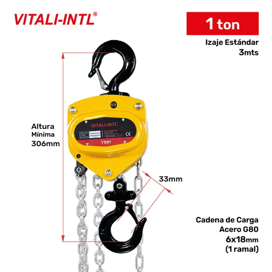 TECLE MANUAL 1T YAL0100 3mtsCARGA 6x18mm(1) G80 - 3mtsMANDO 5x25x17mm(2) VITALINTL