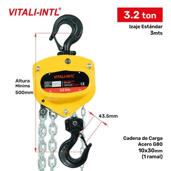 TECLE MANUAL 3.2T YAL0320 3mtsCARGA 10x30mm(1) G80 - 3mtsMANDO 5x25x17mm(2) VITALINTL