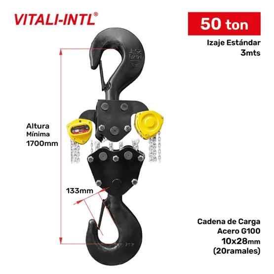 TECLE MANUAL 50T YAL5000 3mtsCARGA 10x28mm(20) G100 - 3mtsMANDO 5x25x18mm(4) VITALINTL